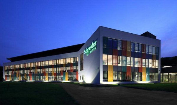 Schneider, edificio, anochecer, Schneider, edificio, anochecer,