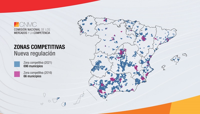 La CNMC ha ampliado la zona competitiva a 696 municipios. 