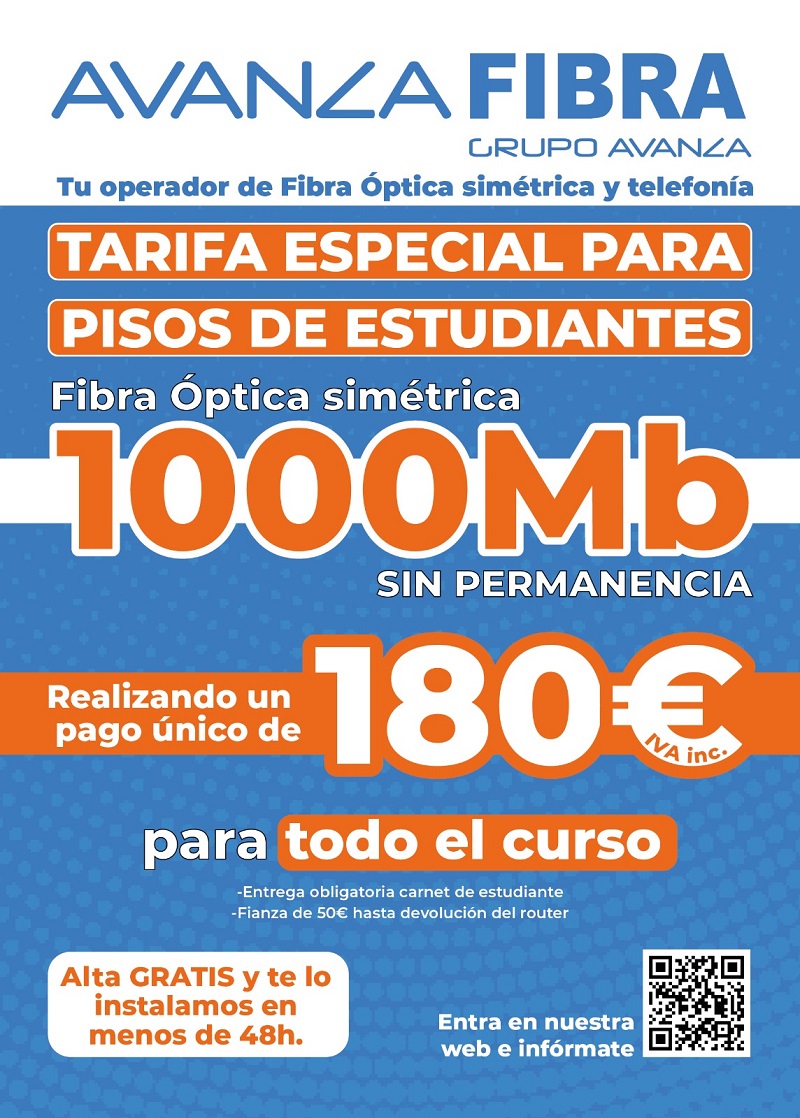 La oferta de Avanza Fibra para el curso escolar: 1000Mb por 15 euros al mes.