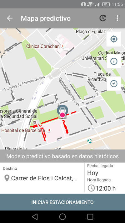 Mapa predictivo de la aplicación de pago móvil de aparcamiento ApparkB.