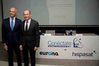Los CEOs de Hispsat y Eurona en el acto de presentación de su acuerdo de banda ancha Los CEOs de Hispsat y Eurona en el acto de presentación de su acuerdo de banda ancha