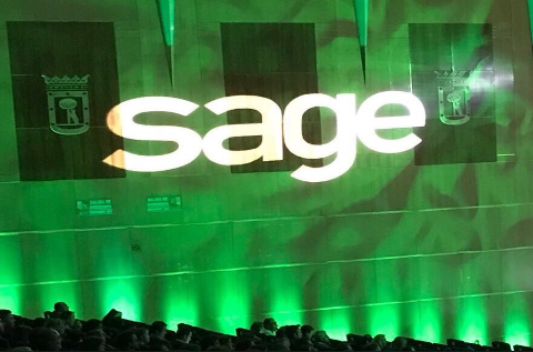 Logo de Sage en un evento de la compañía. Logo de Sage en un evento de la compañía.
