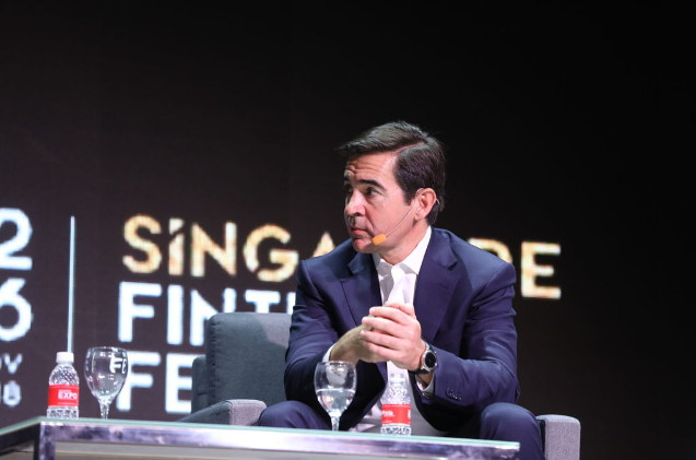 Carlos Torres Vila, consejero delegado de BBVA, durante su intervención en ‘Singapore Fintech Festival’ Carlos Torres Vila, consejero delegado de BBVA, durante su intervención en ‘Singapore Fintech Festival’