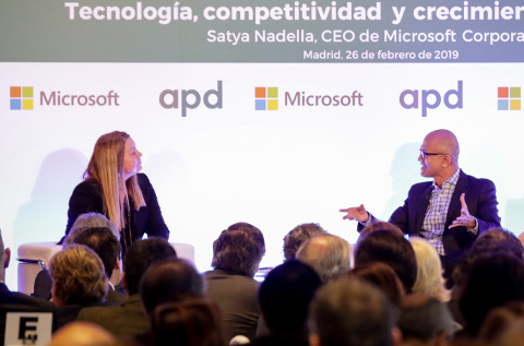 Satya Nadella, durante su charla en Madrid. Satya Nadella, durante su charla en Madrid.