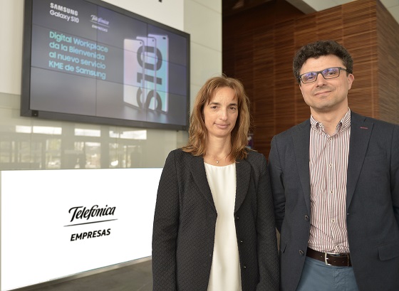 Marisa Urquía, directora de Empresas en Telefónica España, y David Alonso, director del Área de Empresas de Samsung España. Marisa Urquía, directora de Empresas en Telefónica España, y David Alonso, director del Área de Empresas de Samsung España.