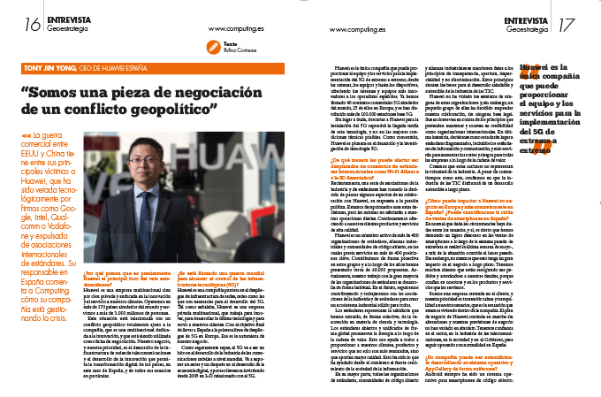 Entrevista a Tony Jin Yong, CEO de Huawei España. Entrevista a Tony Jin Yong, CEO de Huawei España.