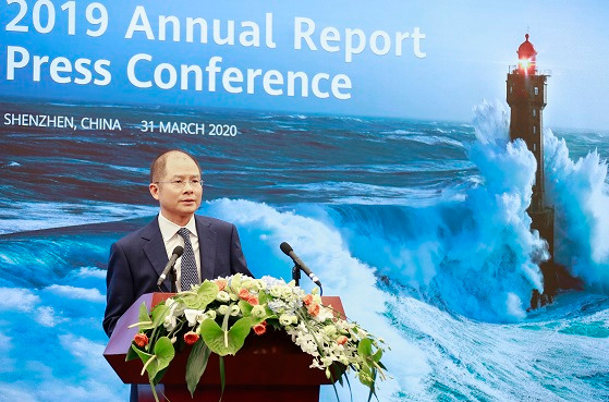 Eric Xu, presidente rotatorio de Huawei, durante la presentación de resultados de 2019 de la compañía. Eric Xu, presidente rotatorio de Huawei, durante la presentación de resultados de 2019 de la compañía.