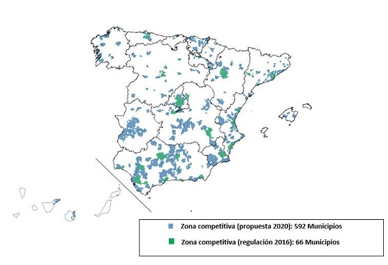 Mapa zonas competitivas (592 municipios)- Propuesta CNMC 2020. Mapa zonas competitivas (592 municipios)- Propuesta CNMC 2020.