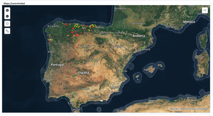 Mapa de conectividad en España. Mapa de conectividad en España.