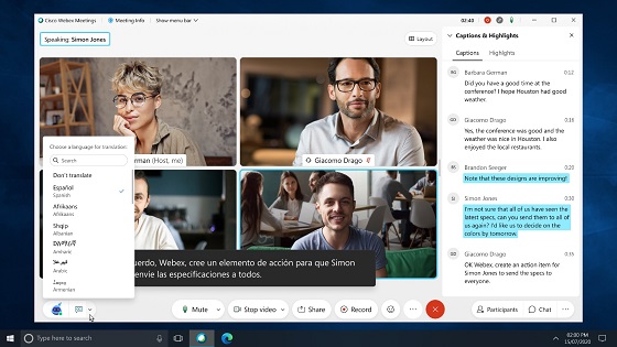 Cisco Webex permite las traducciones en tiempo real. Cisco Webex permite las traducciones en tiempo real.