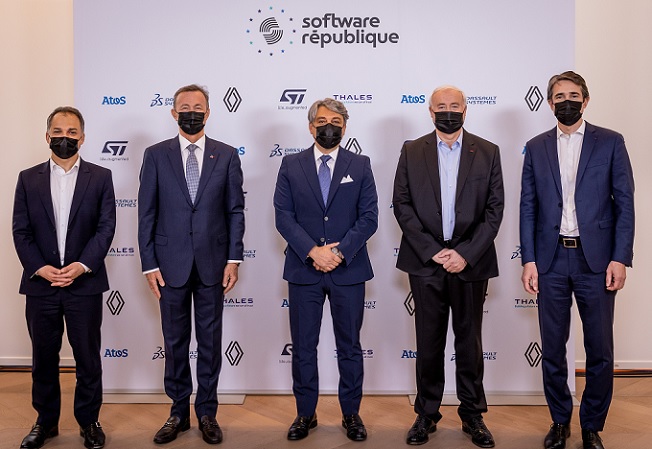 Elie Girard, Bernard Charlès, Luca de Meo, Jean-Marc Chery y Patrice Caine, respectivos CEO de Atos, Dassault Systèmes, Groupe Renault, STMicroelectronics y Thales Elie Girard, Bernard Charlès, Luca de Meo, Jean-Marc Chery y Patrice Caine, respectivos CEO de Atos, Dassault Systèmes, Groupe Renault, STMicroelectronics y Thales